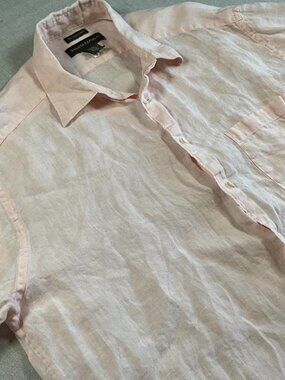 Mens Banana Republic Pink 100% Irish Linen Short Sleeve Button Down (XLarge)
